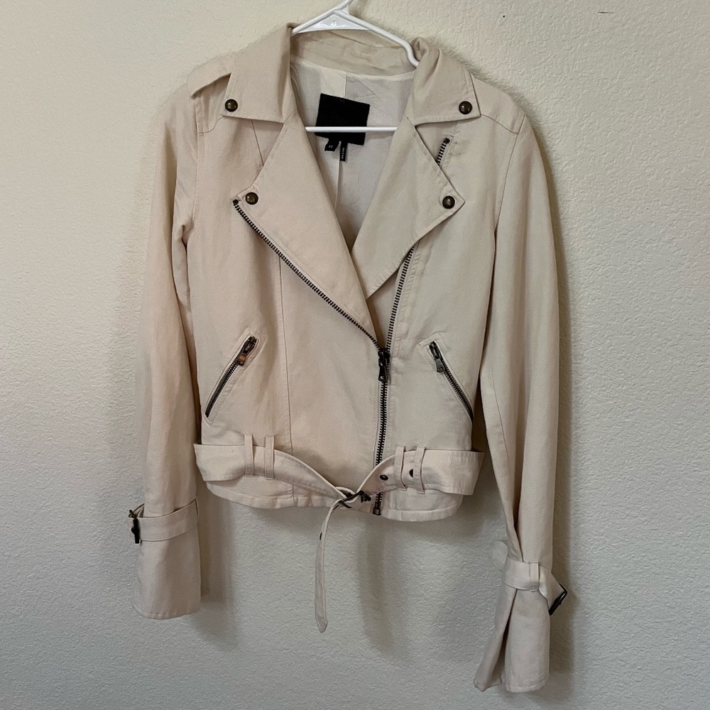 PAIGE | Rhoda Linen Blend Flared Sleeves Moto Belted Jacket Papyrus | Size XS - Picture 2 of 11